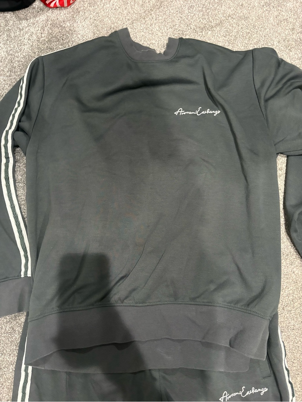 Armani Exchange Men's Forest Green Crewneck with Side Stripe track suit